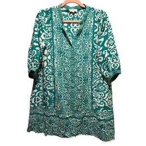 Umgee Teal and White Patterned Boho Tunic Dress Oversized Size‎ S